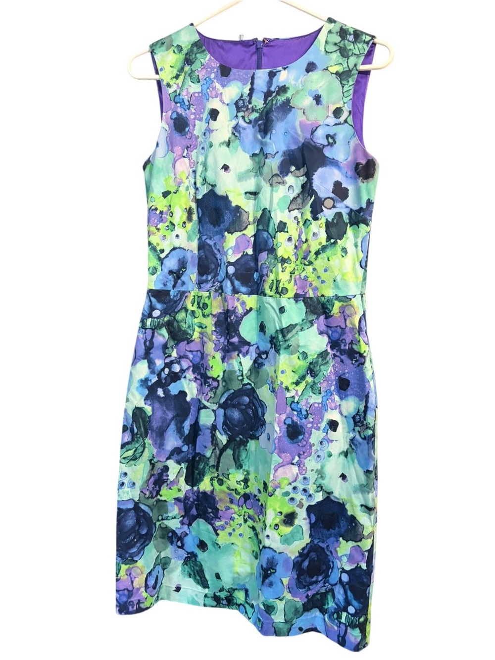St. John Collection Water Color Sheath Dress Silk Lined Career Cocktail Size 6